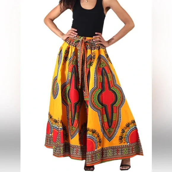 SB FASHION Dashiki African Ethnic Print Cotton Elastic Waist Self Tie Maxi M-O/S - Picture 2 of 16